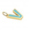 Alphabet Capital Initial Letter V Pendant, made of 925 sterling silver / 18k gold finish with turquoise enamel