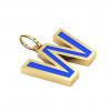 Alphabet Capital Initial Letter W Pendant, made of 925 sterling silver / 18k gold finish with blue enamel