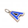 Alphabet Capital Initial Letter A Pendant, made of 925 sterling silver / 18k rose gold finish with blue enamel