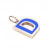 Alphabet Capital Initial Letter D Pendant, made of 925 sterling silver / 18k rose gold finish with blue enamel
