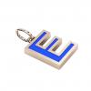 Alphabet Capital Initial Letter E Pendant, made of 925 sterling silver / 18k rose gold finish with blue enamel