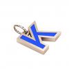 Alphabet Capital Initial Letter K Pendant, made of 925 sterling silver / 18k rose gold finish with blue enamel
