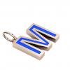 Alphabet Capital Initial Letter M Pendant, made of 925 sterling silver / 18k rose gold finish with blue enamel