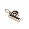 Alphabet Capital Initial Letter P Pendant, made of 925 sterling silver / 18k rose gold finish with black enamel