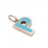 Alphabet Capital Initial Letter P Pendant, made of 925 sterling silver / 18k rose gold finish with turquoise enamel