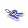 Alphabet Capital Initial Letter R Pendant, made of 925 sterling silver / 18k rose gold finish with blue enamel