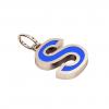 Alphabet Capital Initial Letter S Pendant, made of 925 sterling silver / 18k rose gold finish with blue enamel