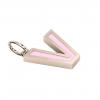 Alphabet Capital Initial Letter V Pendant, made of 925 sterling silver / 18k rose gold finish with pink enamel
