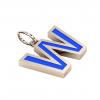 Alphabet Capital Initial Letter W Pendant, made of 925 sterling silver / 18k rose gold finish with blue enamel