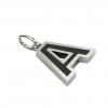 Alphabet Capital Initial Letter A Pendant, made of 925 sterling silver / 18k white gold finish with black enamel