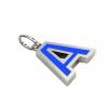 Alphabet Capital Initial Letter A Pendant, made of 925 sterling silver / 18k white gold finish with blue enamel