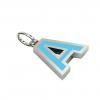 Alphabet Capital Initial Letter A Pendant, made of 925 sterling silver / 18k white gold finish with turquoise enamel