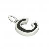Alphabet Capital Initial Letter C Pendant, made of 925 sterling silver / 18k white gold finish with black enamel