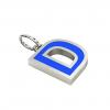 Alphabet Capital Initial Letter D Pendant, made of 925 sterling silver / 18k white gold finish with blue enamel