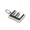 Alphabet Capital Initial Letter E Pendant, made of 925 sterling silver / 18k white gold finish with black enamel