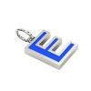 Alphabet Capital Initial Letter E Pendant, made of 925 sterling silver / 18k white gold finish with blue enamel