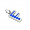 Alphabet Capital Initial Letter F Pendant, made of 925 sterling silver / 18k white gold finish with blue enamel
