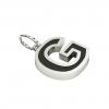 Alphabet Capital Initial Letter G Pendant, made of 925 sterling silver / 18k white gold finish with black enamel