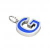 Alphabet Capital Initial Letter G Pendant, made of 925 sterling silver / 18k white gold finish with blue enamel