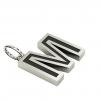 Alphabet Capital Initial Letter M Pendant, made of 925 sterling silver / 18k white gold finish with black enamel