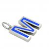 Alphabet Capital Initial Letter M Pendant, made of 925 sterling silver / 18k white gold finish with blue enamel