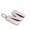 Alphabet Capital Initial Letter M Pendant, made of 925 sterling silver / 18k white gold finish with pink enamel