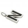 Alphabet Capital Initial Letter N Pendant, made of 925 sterling silver / 18k white gold finish with black enamel