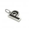 Alphabet Capital Initial Letter P Pendant, made of 925 sterling silver / 18k white gold finish with black enamel