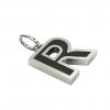 Alphabet Capital Initial Letter R Pendant, made of 925 sterling silver / 18k white gold finish with black enamel