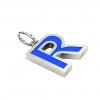 Alphabet Capital Initial Letter R Pendant, made of 925 sterling silver / 18k white gold finish with blue enamel