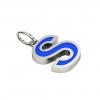 Alphabet Capital Initial Letter S Pendant, made of 925 sterling silver / 18k white gold finish with blue enamel