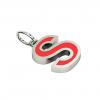 Alphabet Capital Initial Letter S Pendant, made of 925 sterling silver / 18k white gold finish with red enamel