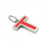 Alphabet Capital Initial Letter T Pendant, made of 925 sterling silver / 18k white gold finish with red enamel