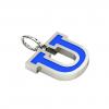 Alphabet Capital Initial Letter U Pendant, made of 925 sterling silver / 18k white gold finish with blue enamel