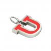 Alphabet Capital Initial Letter U Pendant, made of 925 sterling silver / 18k white gold finish with red enamel