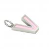 Alphabet Capital Initial Letter V Pendant, made of 925 sterling silver / 18k white gold finish with pink enamel