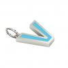 Alphabet Capital Initial Letter V Pendant, made of 925 sterling silver / 18k white gold finish with turquoise enamel