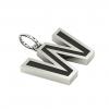 Alphabet Capital Initial Letter W Pendant, made of 925 sterling silver / 18k white gold finish with black enamel