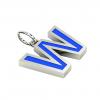 Alphabet Capital Initial Letter W Pendant, made of 925 sterling silver / 18k white gold finish with blue enamel