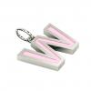 Alphabet Capital Initial Letter W Pendant, made of 925 sterling silver / 18k white gold finish with pink enamel