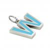 Alphabet Capital Initial Letter W Pendant, made of 925 sterling silver / 18k white gold finish with turquoise enamel