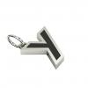 Alphabet Capital Initial Letter Y Pendant, made of 925 sterling silver / 18k white gold finish with black enamel