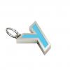 Alphabet Capital Initial Letter Y Pendant, made of 925 sterling silver / 18k white gold finish with turquoise enamel