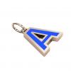 Alphabet Capital Initial Greek Letter Α Pendant, made of 925 sterling silver / 18k rose gold finish with blue enamel