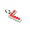 Alphabet Capital Initial Greek Letter Γ Pendant, made of 925 sterling silver / 18k white gold finish with red enamel