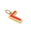 Alphabet Capital Initial Greek Letter Γ Pendant, made of 925 sterling silver / 18k gold finish with red enamel