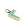 Alphabet Capital Initial Greek Letter Γ Pendant, made of 925 sterling silver / 18k gold finish with turquoise enamel