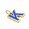 Alphabet Capital Initial Greek Letter Κ Pendant, made of 925 sterling silver / 18k gold finish with blue enamel