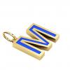 Alphabet Capital Initial Greek Letter Μ Pendant, made of 925 sterling silver / 18k gold finish with blue enamel