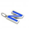Alphabet Capital Initial Greek Letter Ν Pendant, made of 925 sterling silver / 18k white gold finish with blue enamel